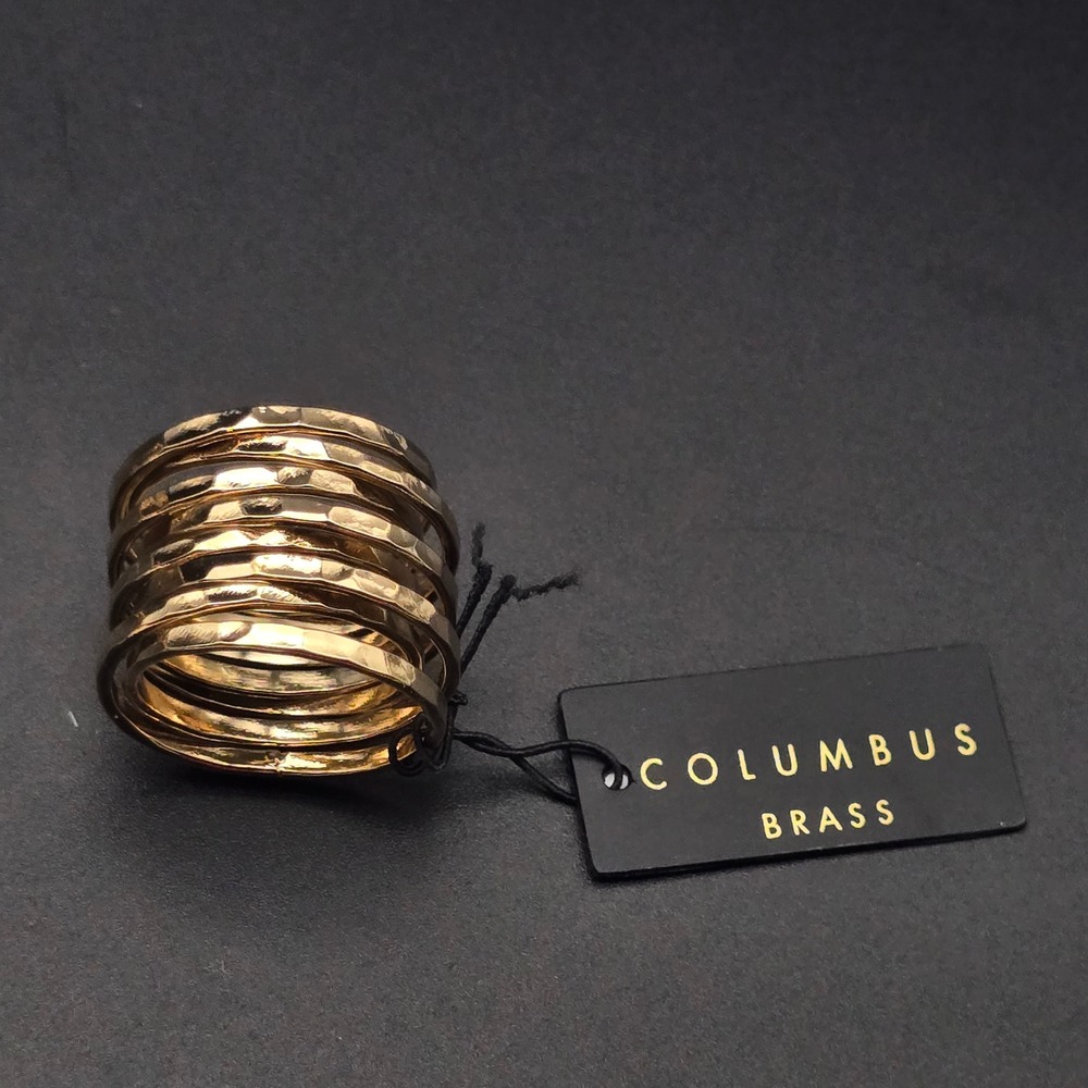 Columbus Brass Hammered Gold Tone Multi Band Wrap Ring Size 7.5